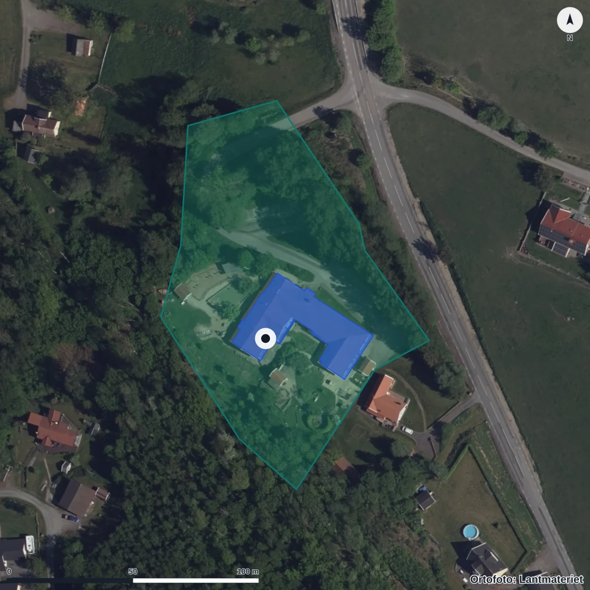 Flygbild över Stegatorps Förskola, ortofoto från Lantmäteriet