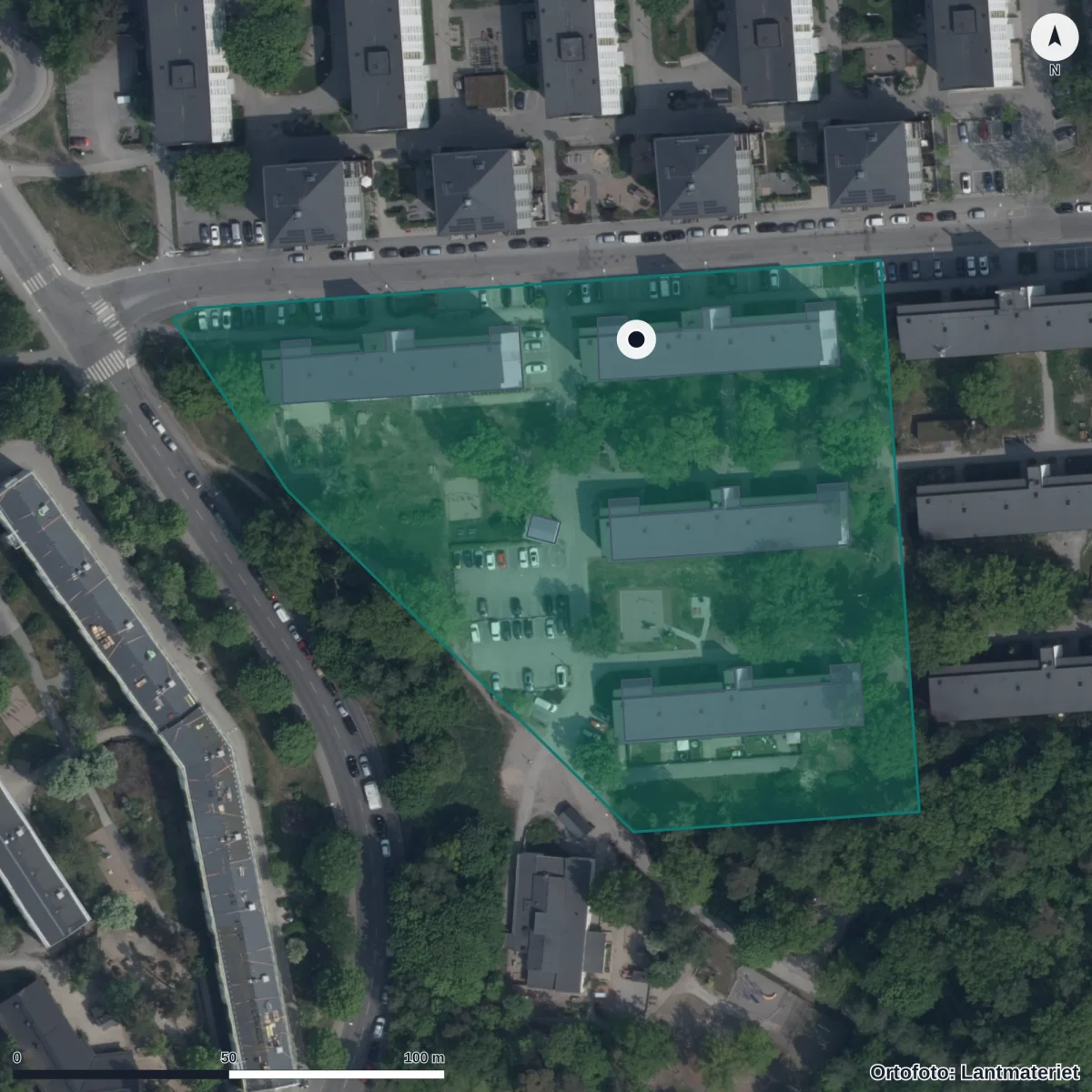 Flygbild över Förskolan Vätterosen, ortofoto från Lantmäteriet