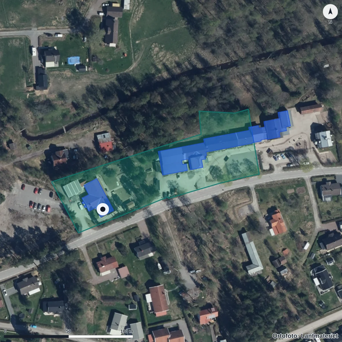 Flygbild över Förskolan Danholn, ortofoto från Lantmäteriet
