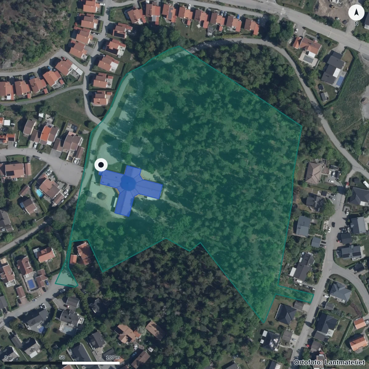 Flygbild över Borgen, ortofoto från Lantmäteriet