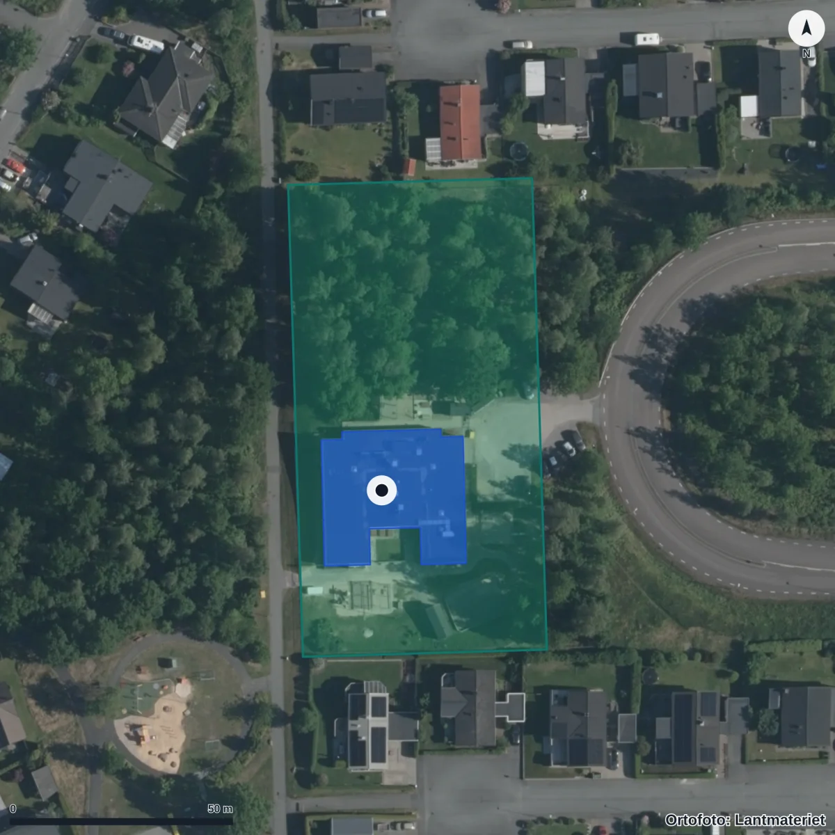 Flygbild över Nyarps Förskola, ortofoto från Lantmäteriet