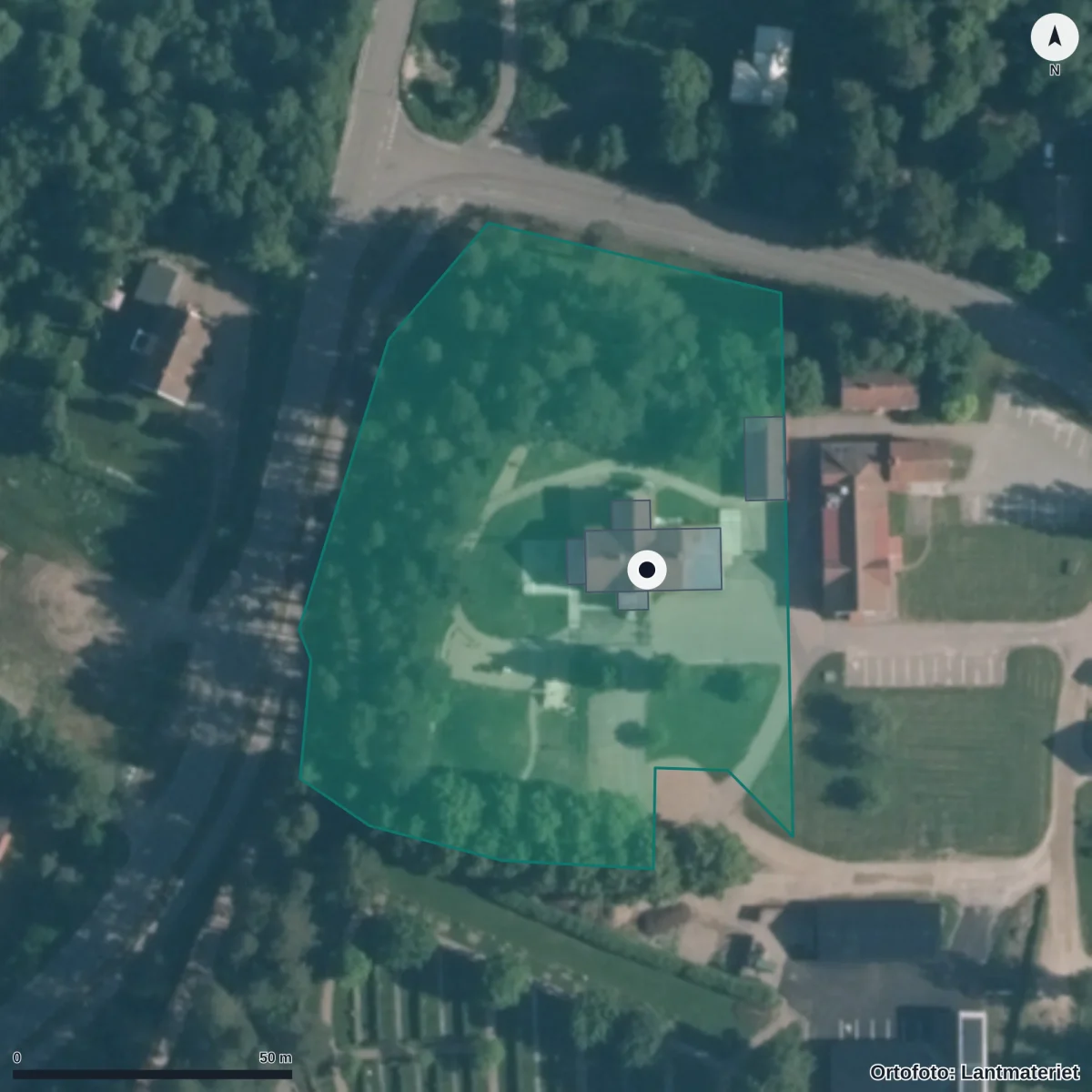 Flygbild över Villa Tallbackens Förskola, ortofoto från Lantmäteriet