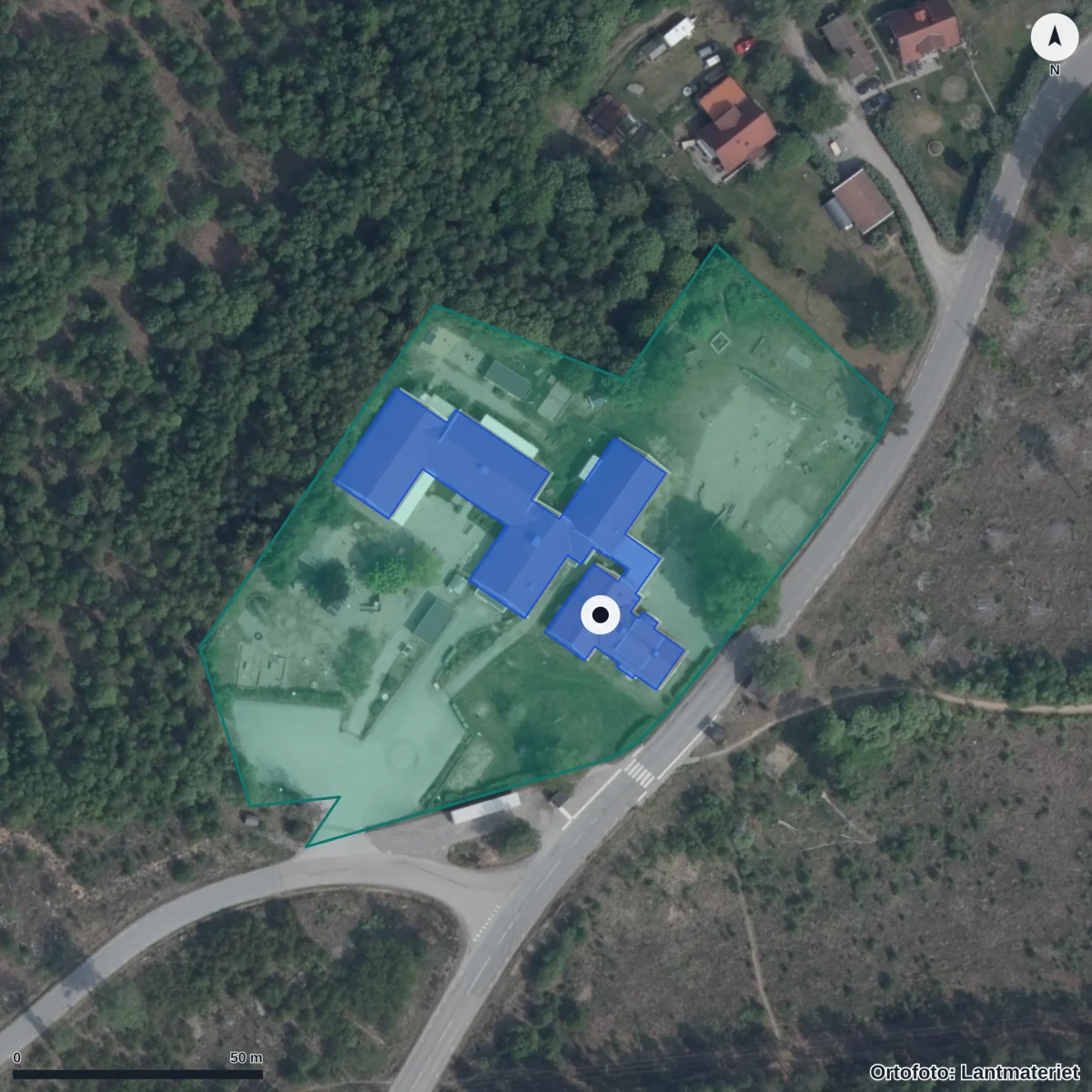 Flygbild över Fagerviks Förskola, ortofoto från Lantmäteriet