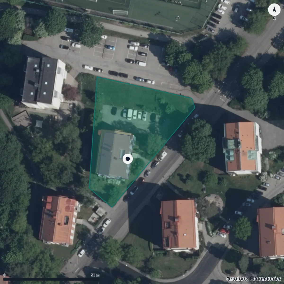 Flygbild över Uddens Förskola, ortofoto från Lantmäteriet