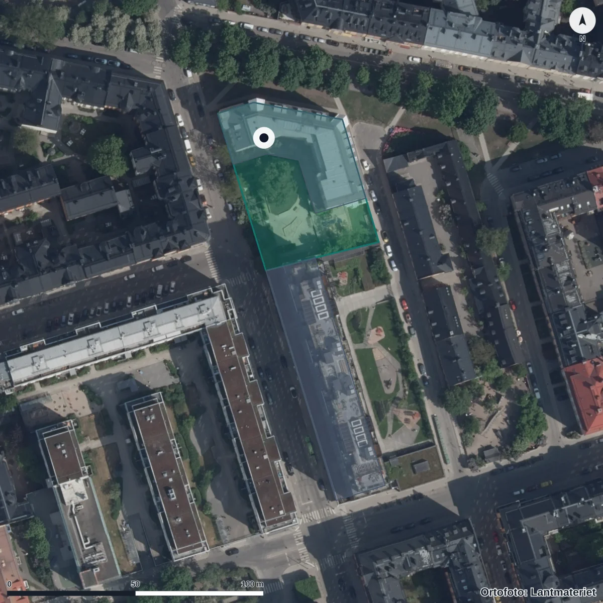 Flygbild över Förskolan Täppan, ortofoto från Lantmäteriet