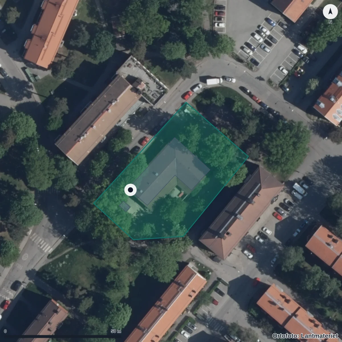 Flygbild över Förskolan Osmundsvägen 6, ortofoto från Lantmäteriet