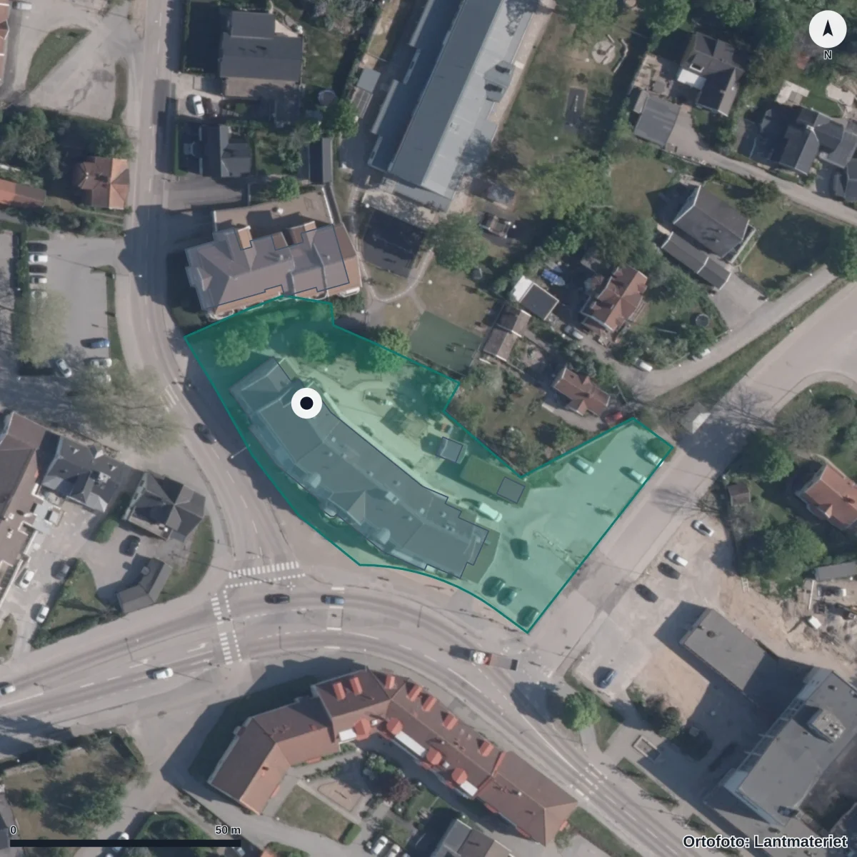 Flygbild över Lyckeby Förskola Rosenborg, ortofoto från Lantmäteriet