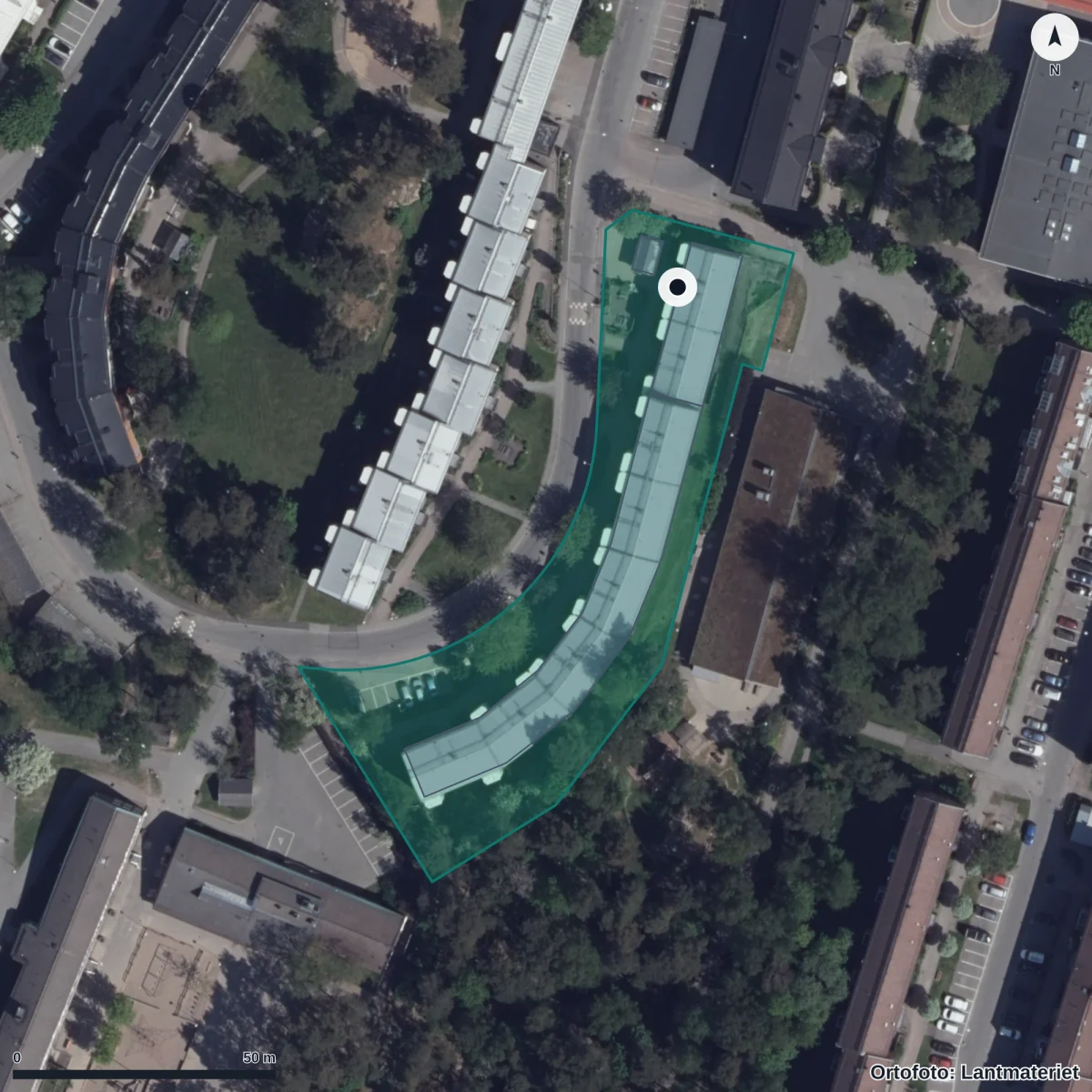 Flygbild över Kortedala Park 1 Förskola, ortofoto från Lantmäteriet