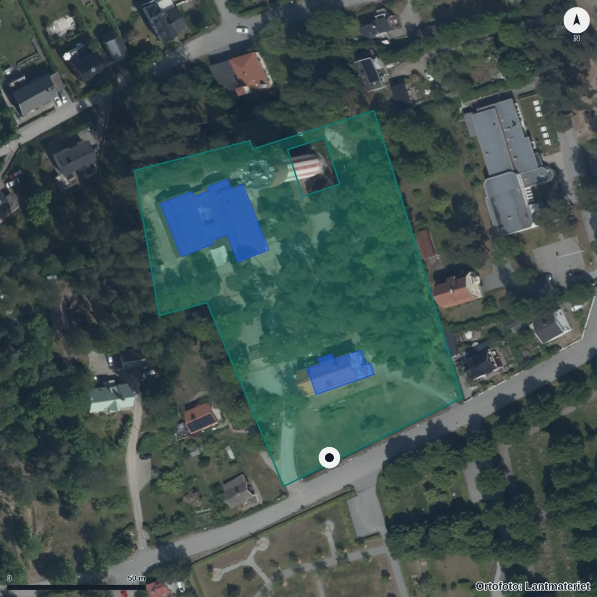 Flygbild över Bofinkens Förskola, ortofoto från Lantmäteriet