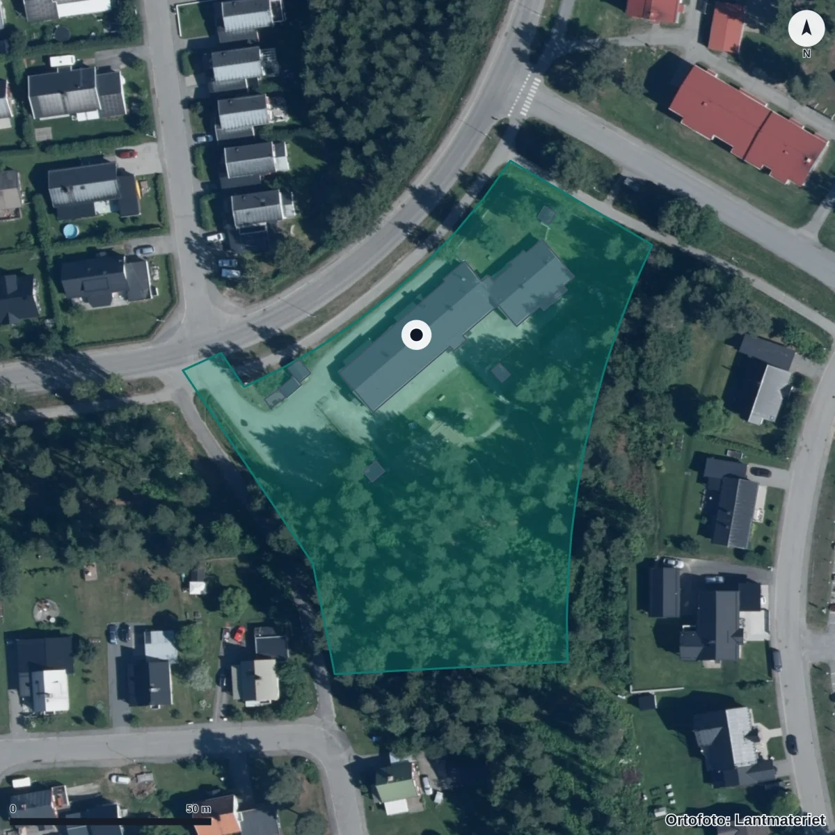 Flygbild över Norrskenet Förskola, ortofoto från Lantmäteriet