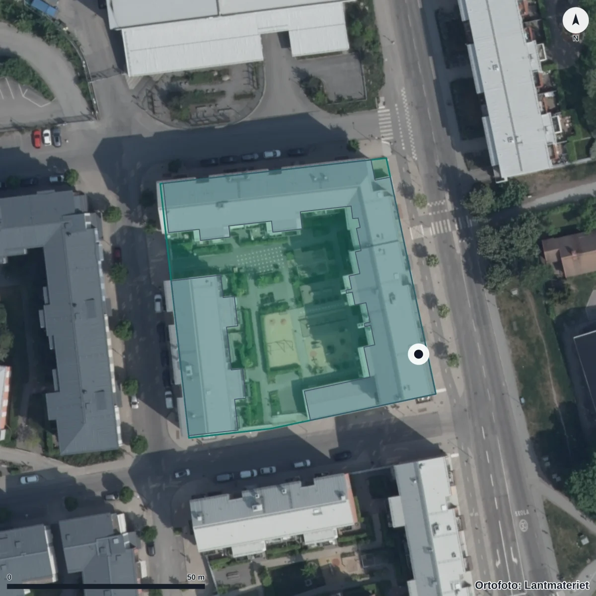 Flygbild över Tellusbarn Uppfinnaren, ortofoto från Lantmäteriet