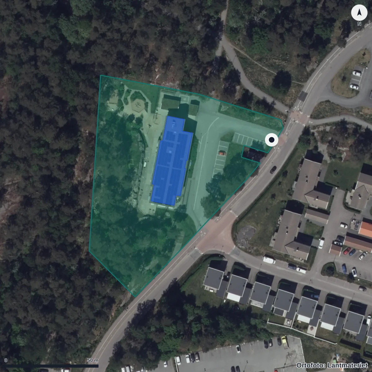 Flygbild över Byvädersgången 31 Förskola, ortofoto från Lantmäteriet
