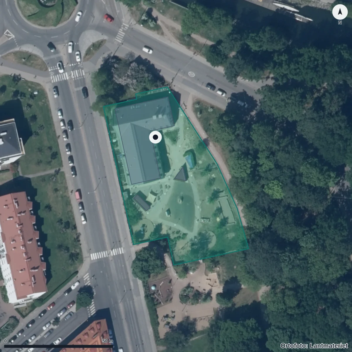 Flygbild över Mariehage Förskola, ortofoto från Lantmäteriet