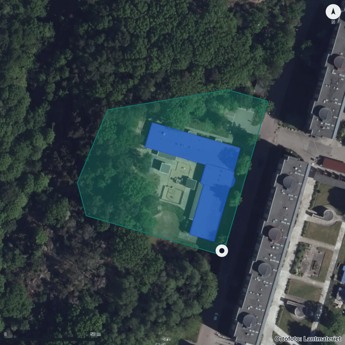 Flygbild över Skolspåret 2 Förskola, ortofoto från Lantmäteriet