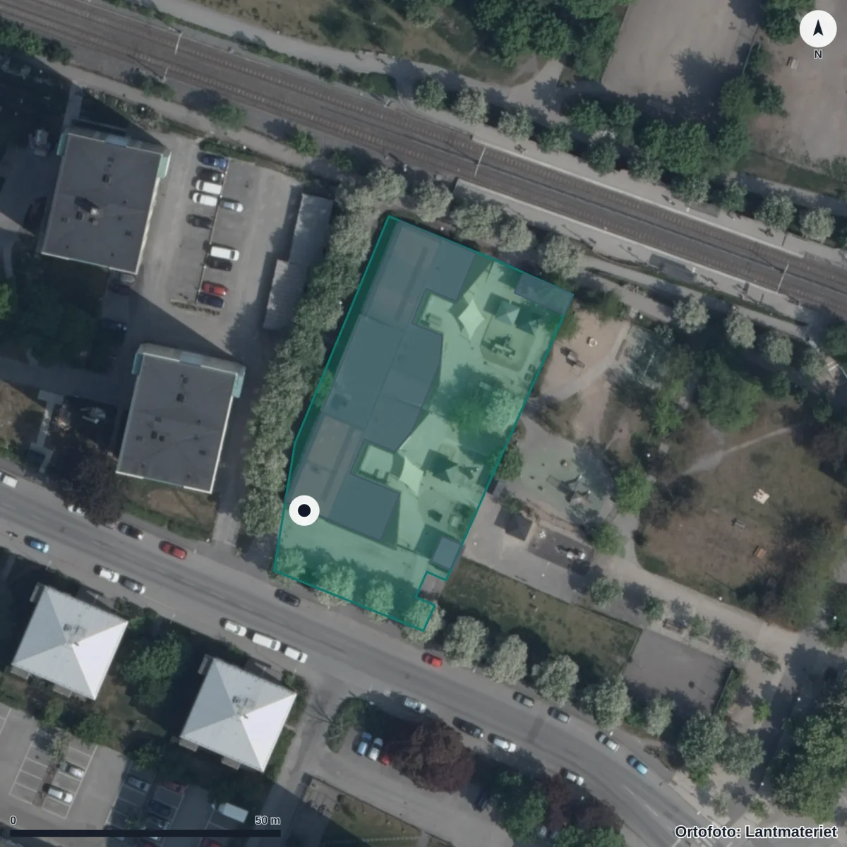 Flygbild över Förskolan Valla, ortofoto från Lantmäteriet