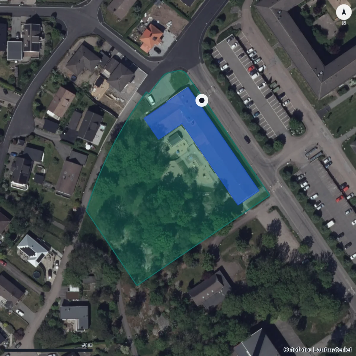 Flygbild över Lilla Grevegårdsvägen 6 Förskola, ortofoto från Lantmäteriet