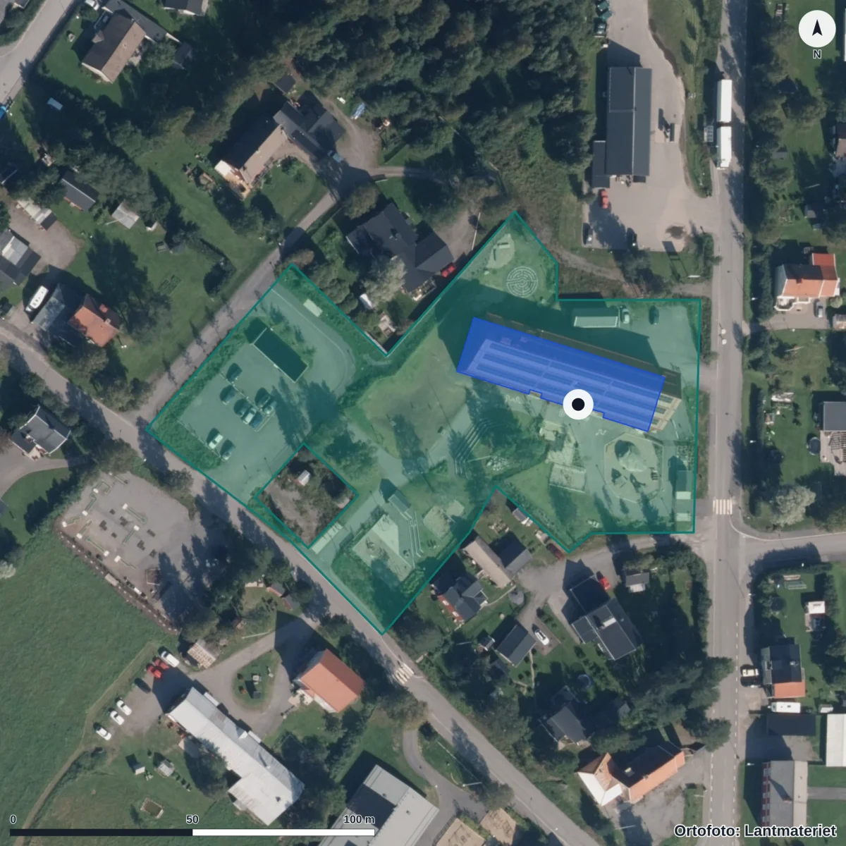 Flygbild över Förskolan Bullmark, ortofoto från Lantmäteriet
