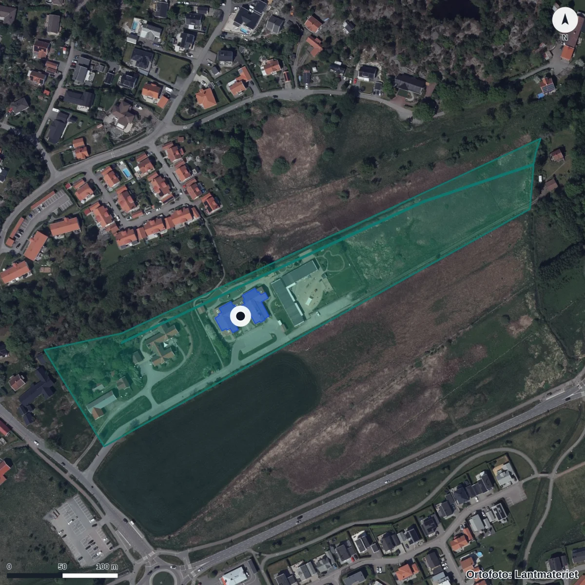 Flygbild över Lillebyvägen 9 Förskola, ortofoto från Lantmäteriet