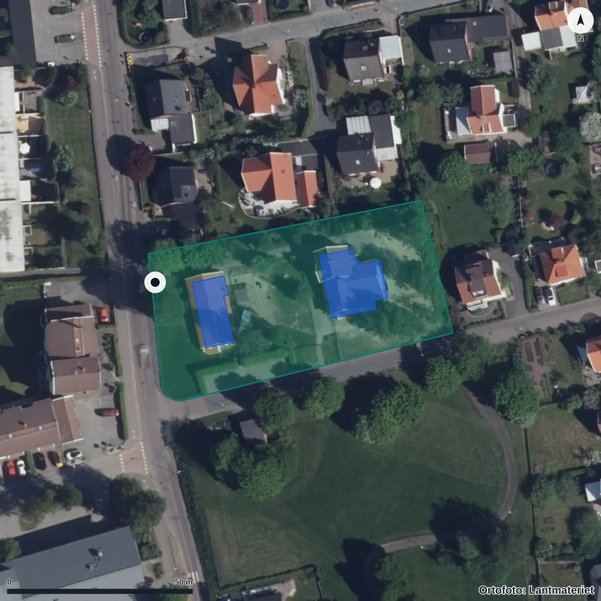 Flygbild över Ugglums Förskola, ortofoto från Lantmäteriet