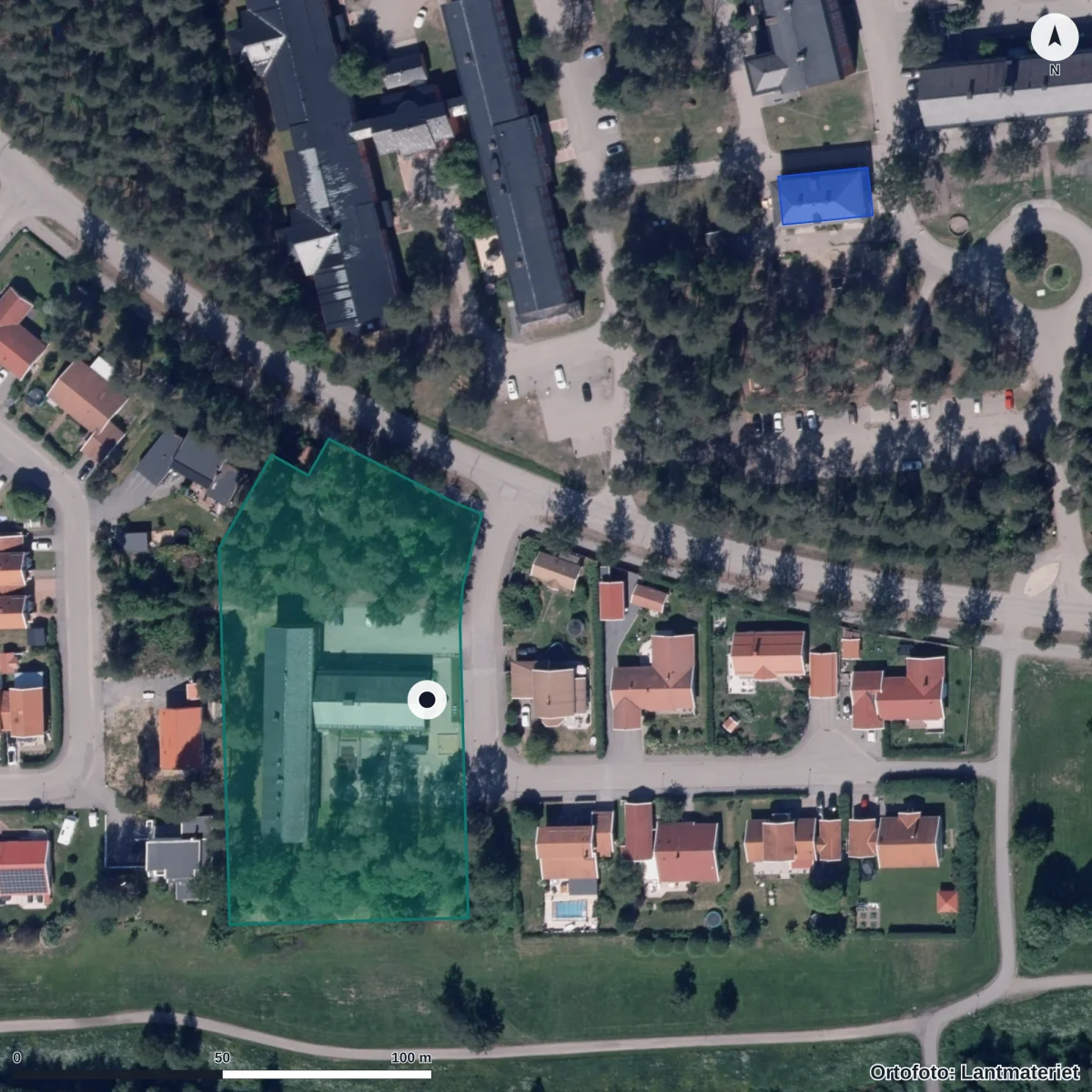 Flygbild över Förskolan Fjärilen, ortofoto från Lantmäteriet