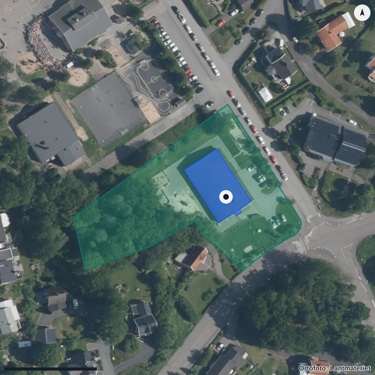 Flygbild över Stensholms Förskola, ortofoto från Lantmäteriet