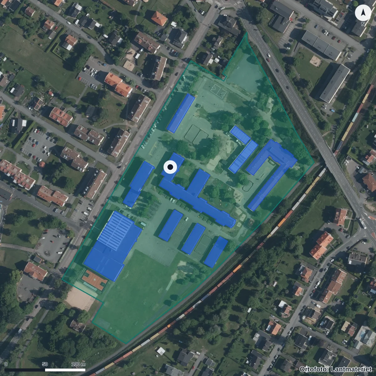 Flygbild över Attarps Förskola, ortofoto från Lantmäteriet