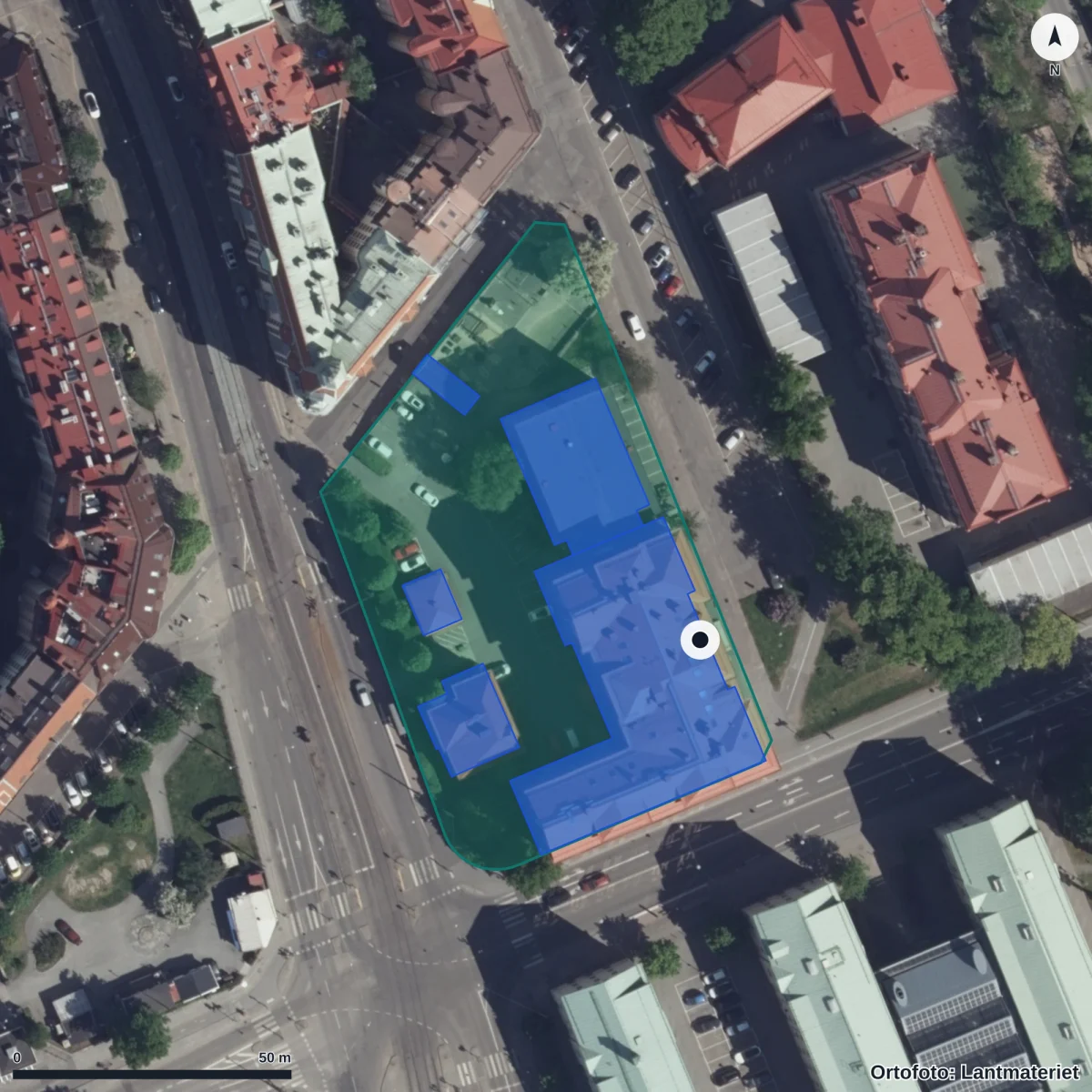 Flygbild över Molinsgatan 23 Förskola, ortofoto från Lantmäteriet