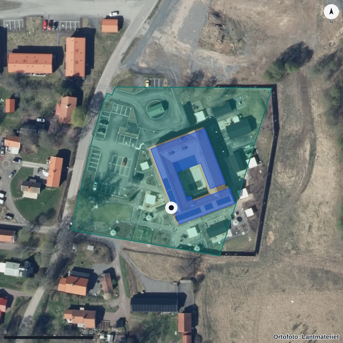 Flygbild över Mats Knuts Förskola, ortofoto från Lantmäteriet