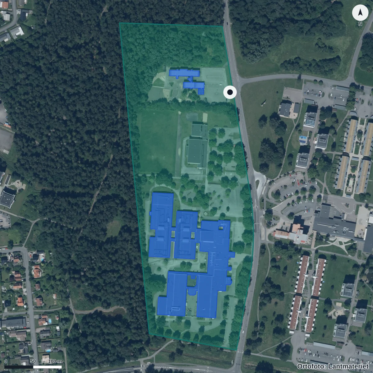 Flygbild över Sommarlust Förskola, ortofoto från Lantmäteriet