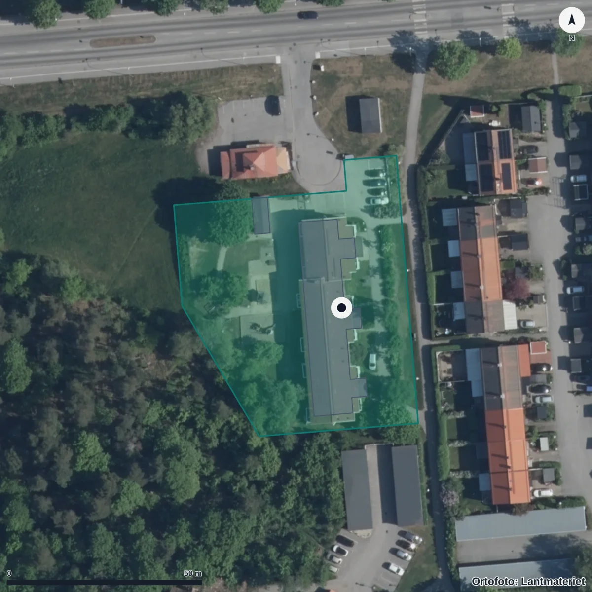 Flygbild över Förskolan Sörgårdsvägen, ortofoto från Lantmäteriet