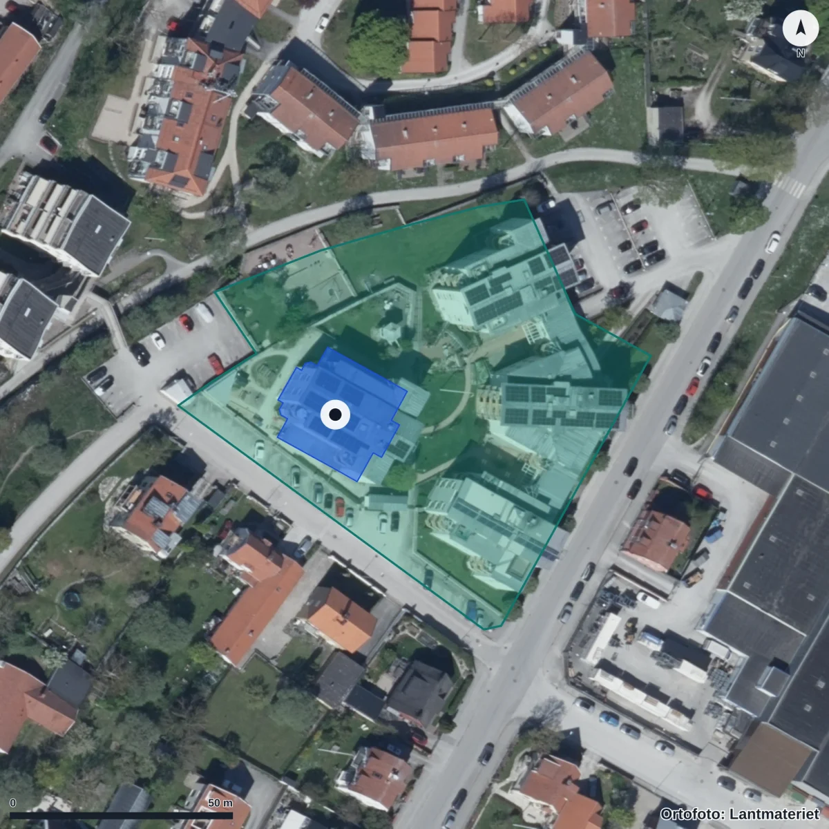 Flygbild över Linden Förskola, ortofoto från Lantmäteriet