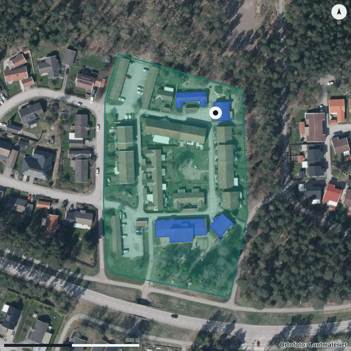 Flygbild över Ullvigårdens Förskola, ortofoto från Lantmäteriet