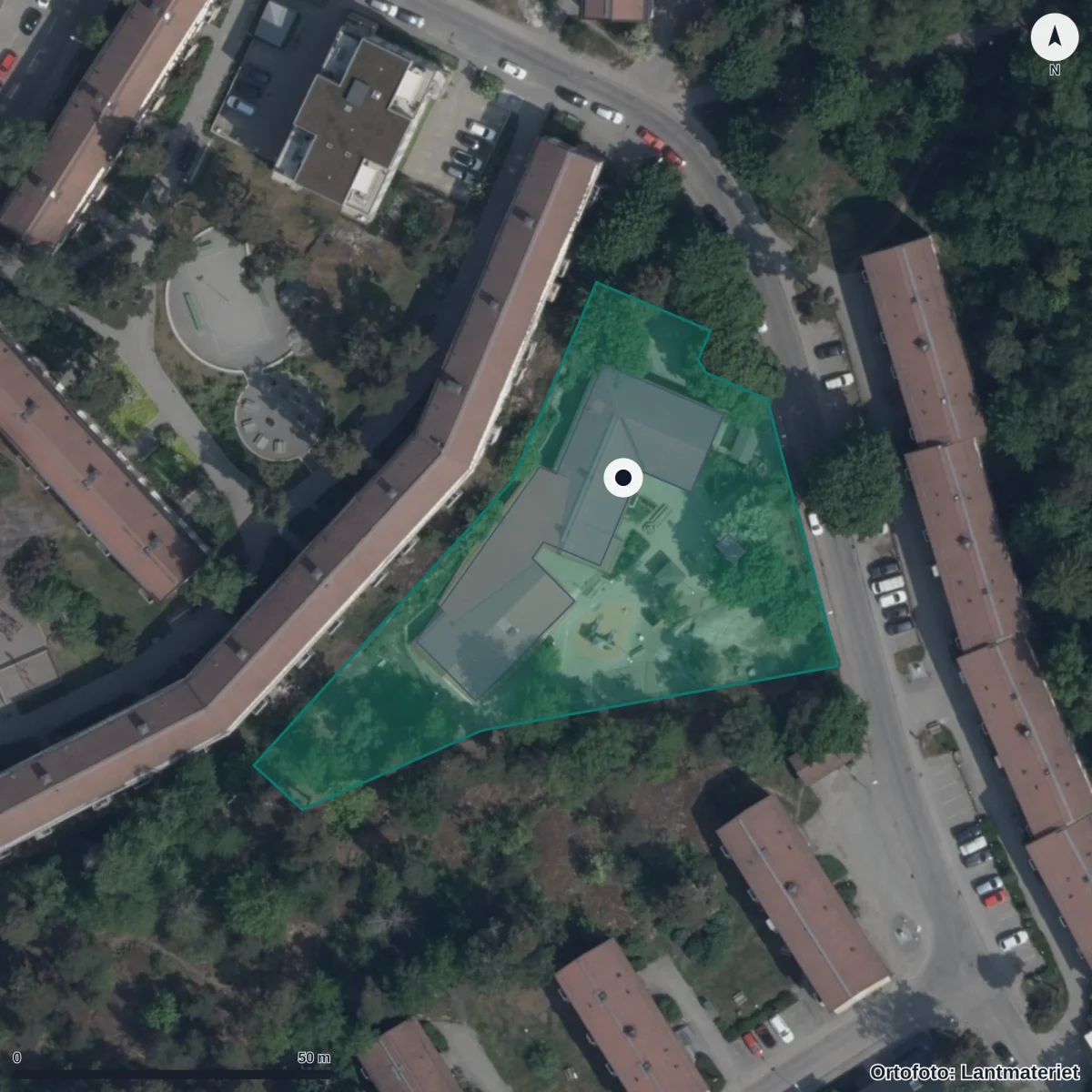 Flygbild över Förskolan Ankaret, ortofoto från Lantmäteriet