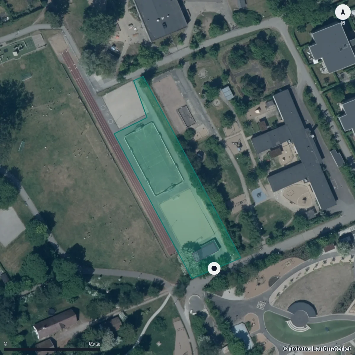 Flygbild över Äpplegårdens Förskola, ortofoto från Lantmäteriet