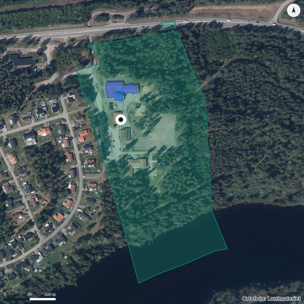 Flygbild över Diamantens Förskola, ortofoto från Lantmäteriet