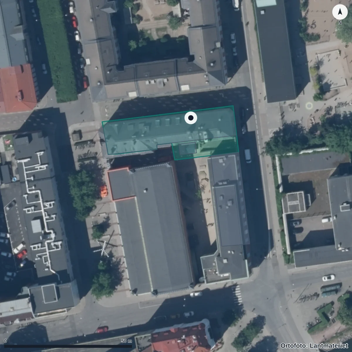 Flygbild över Storkens Förskola, ortofoto från Lantmäteriet
