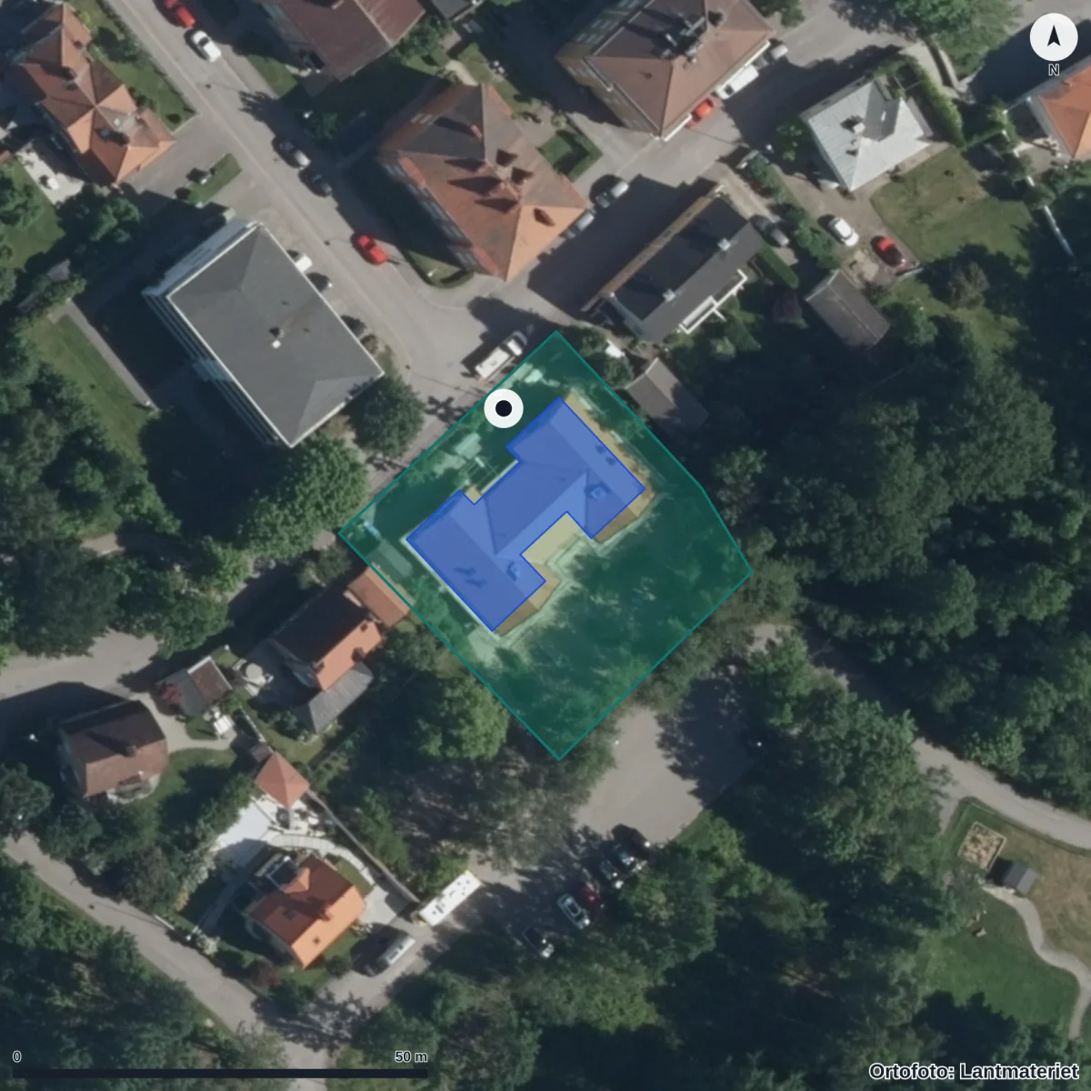 Flygbild över Vimpelns Förskola, ortofoto från Lantmäteriet