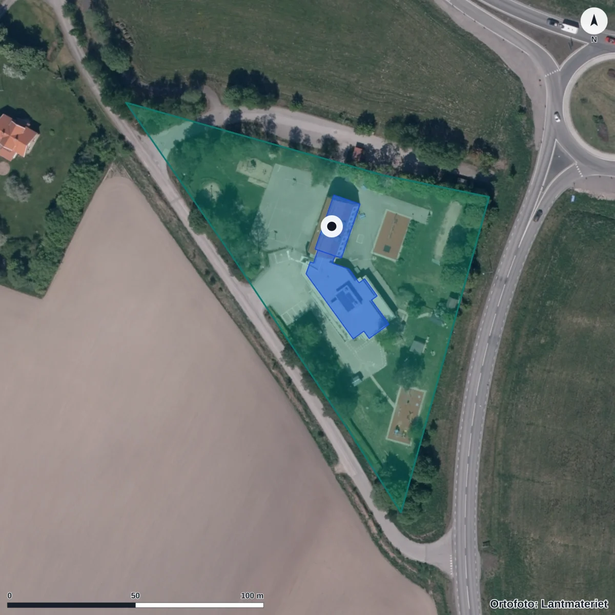 Flygbild över Mulltorps Förskola, ortofoto från Lantmäteriet