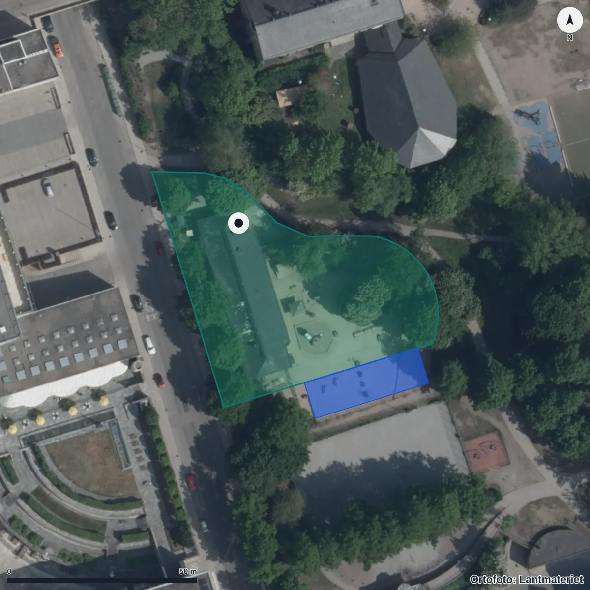 Flygbild över Förskolan Tullstugan, ortofoto från Lantmäteriet