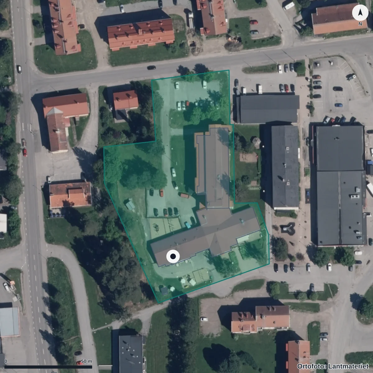 Flygbild över Vimpelns Förskola, ortofoto från Lantmäteriet