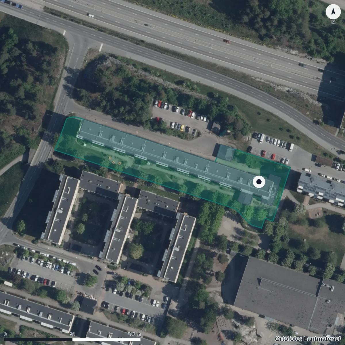 Flygbild över Förskolan Ovanby, ortofoto från Lantmäteriet