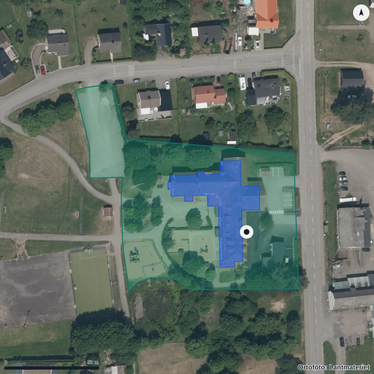 Flygbild över Förskolan Fågelsta, ortofoto från Lantmäteriet