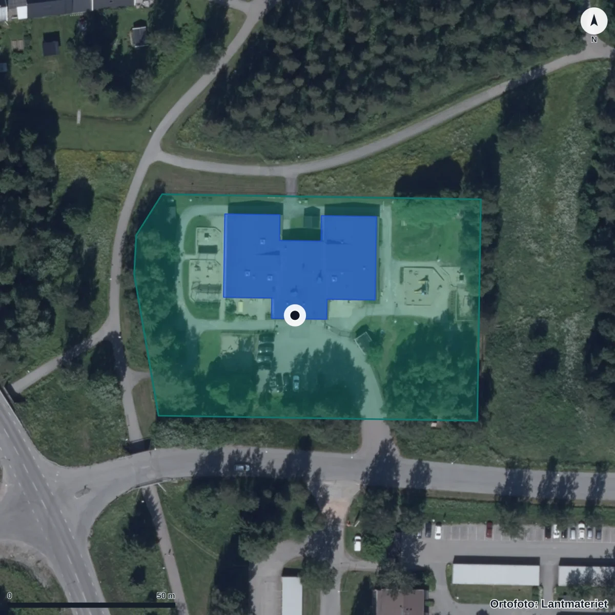 Flygbild över Sundets Förskola, ortofoto från Lantmäteriet