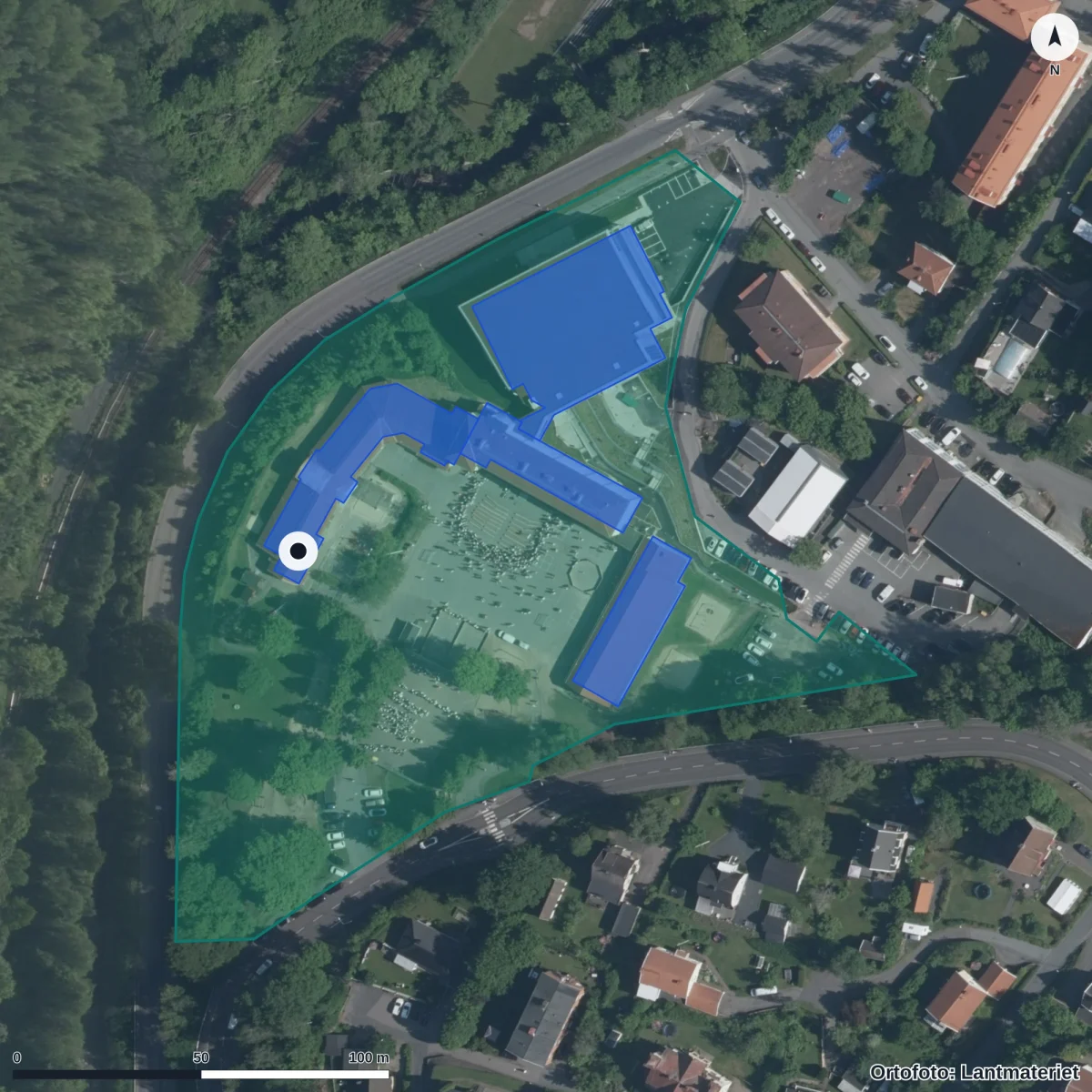 Flygbild över Slättens Förskola, ortofoto från Lantmäteriet
