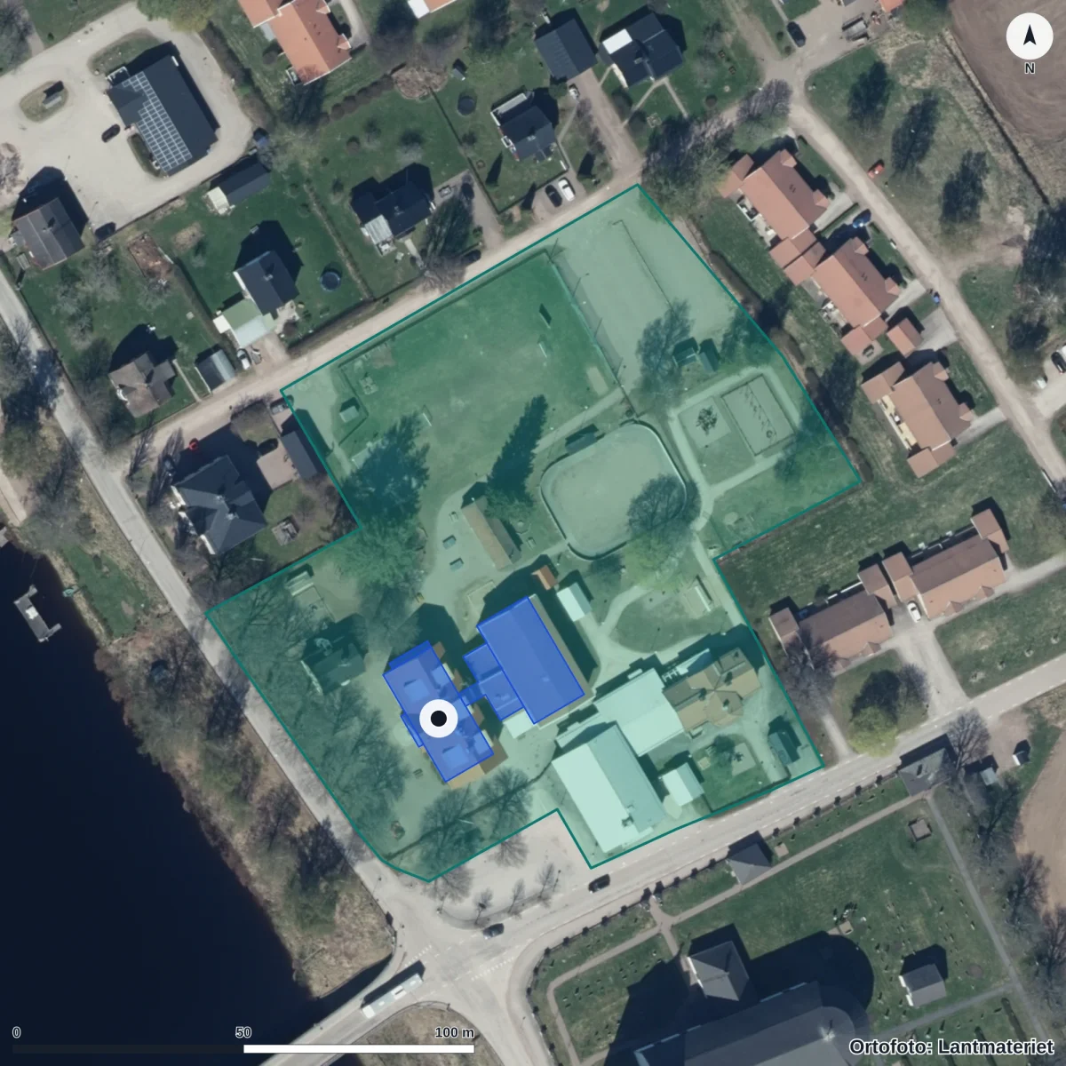 Flygbild över Smedby Förskola, ortofoto från Lantmäteriet