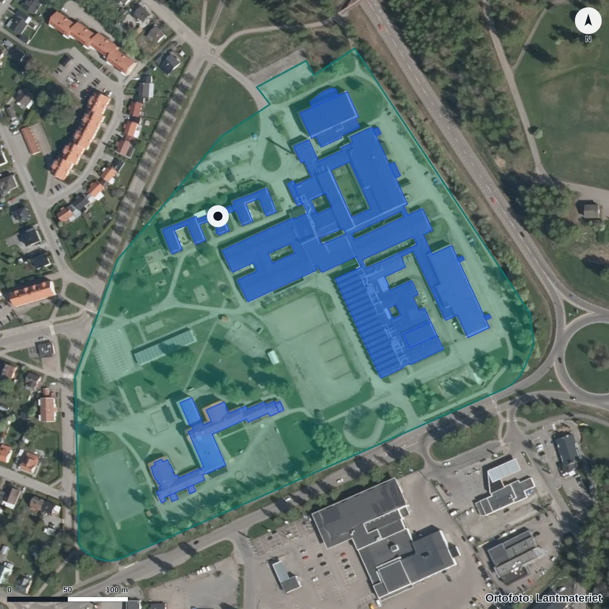 Flygbild över Gategården, ortofoto från Lantmäteriet