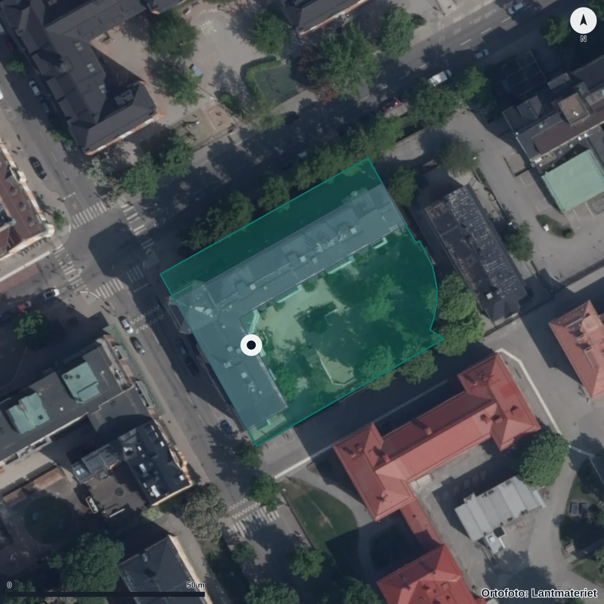 Flygbild över Förskolan Mimer, ortofoto från Lantmäteriet