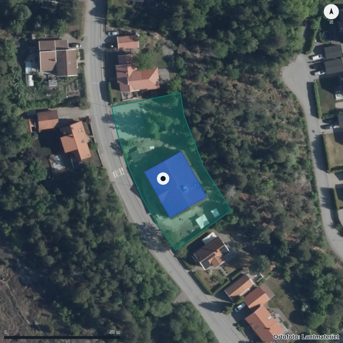 Flygbild över Pysslingen Förskolor Solbacka, ortofoto från Lantmäteriet