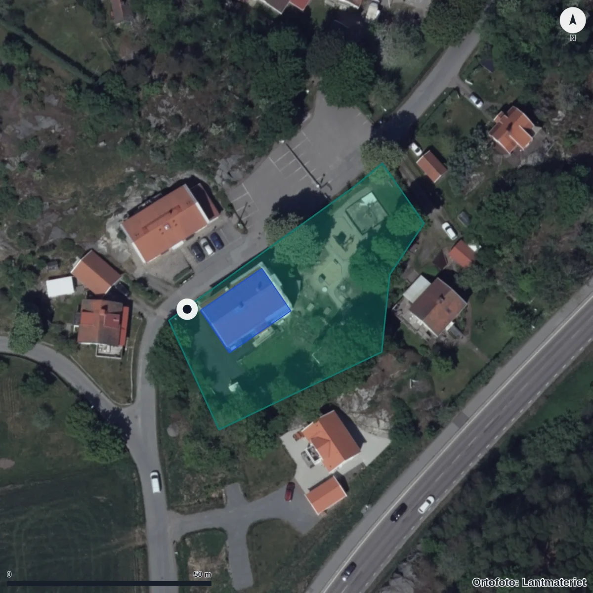Flygbild över Björlanda Strand 5 Förskola, ortofoto från Lantmäteriet