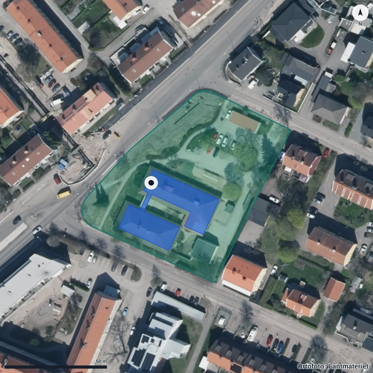 Flygbild över Kulramens Förskola, ortofoto från Lantmäteriet